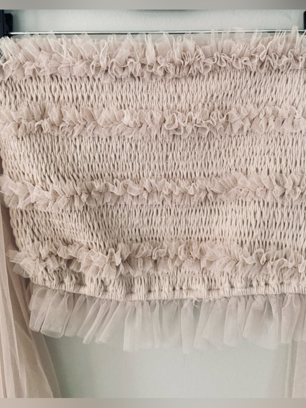 Mable x Anthropologie Romantic Smocked Tulle Tube Cropped Top Neutral Large NEW - Picture 6 of 9